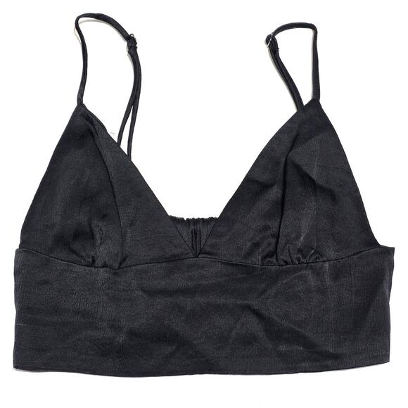 Zara Satin Effect V-Neck Adjustable Strap Triangle Crop Top Black Small - Picture 2 of 11